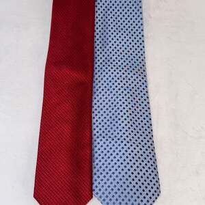 Lot of 2 Cortina 100% Silk Jacquard Ties – Red Geometric & Blue Diamond Pattern